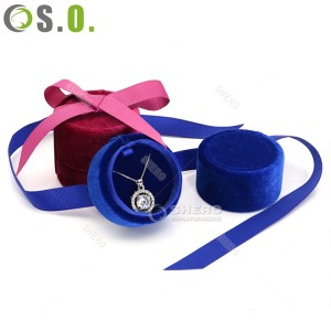 Elegant Mini Velvet Jewelry Box with Round Circle Ribbon Premium Gift Packaging for Rings