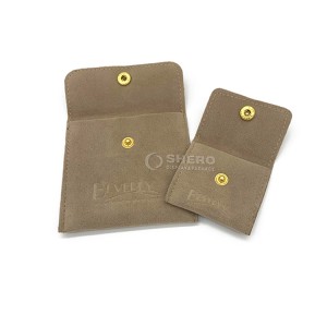 Envelope de veludo de camurça impresso personalizado, bolsa de joias cinza e embalagem para presente com botão