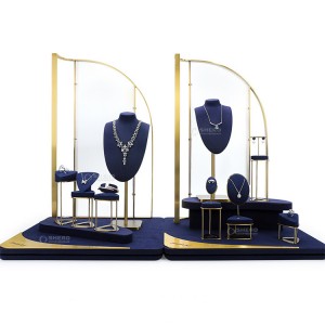 Navy Blue Jewelry Window Display Stand Necklace Earrings Racks Set