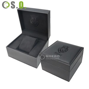 Kundenspezifisches Drucklogo aus schwarzem PU-Leder, individuelles Uhrenbox-Leder für die Uhr