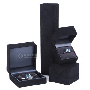Boîte à bijoux en velours noir de haute qualité, pour bague, pendentif, boucles d'oreilles