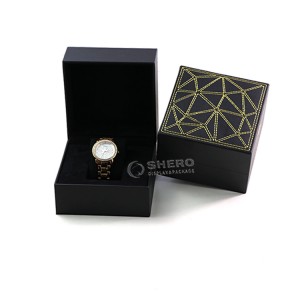 Caja de reloj de lujo con logotipo personalizado de Shero con cajas de reloj con acabado de papel de polipiel con almohada