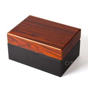 Bán buôn Hộp đồng hồ gỗ sơn mài màu đen sang trọng cho đồng hồ đóng gói hộp lưu trữ bằng gỗ hộp gỗ tùy chỉnh có logo