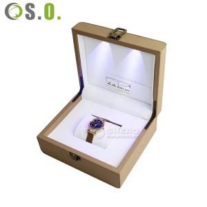 럭셔리 시계 상자 Pu 가죽 독특한 디자인 뜨거운 판매 광장 Led 빛을 가진 사용자 지정 럭셔리 시계 상자