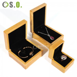 Scatola per anelli di imballaggio di gioielli in velluto di legno massello vintage personalizzato di alta qualità di lusso