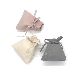 Sacchetti regalo per gioielli con coulisse per gioielli in pelle scamosciata beige rosa personalizzata all'ingrosso con logo