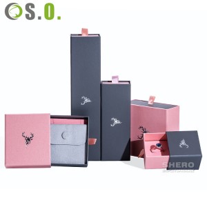 Portagioie e borsa per imballaggio con cassetto per anelli in cartone di carta rosa personalizzato piccolo con logo stampato