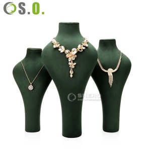 Busto porta collana per espositore per gioielli in microfibra verde personalizzato di fascia alta per vetrina espositiva per gioielleria