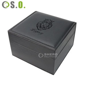 Изготовленная на заказ кожаная коробка для часов из черной кожи с логотипом печати на заказ для часов