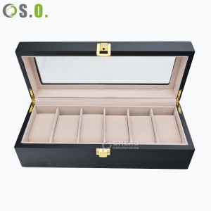 6-slots High Grade Clear Watch Storage Box Customized Wooden Watch Case With Metal Lock