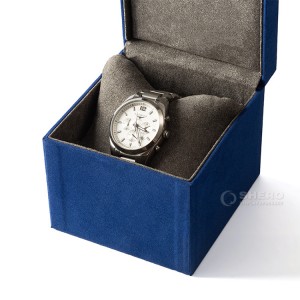 Logo tùy chỉnh Luxury Blue Storage Suede Microfiber Single Branded Watch Box Bao bì với gối da lộn