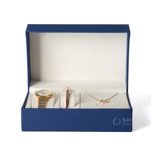 Relógio personalizado azul caixas de presente de madeira casos luxo alta qualidade embalagem colar pingente pulseira caixa de relógio