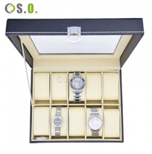 High Quality Soft Pillows Jewelry Display Watch Storage Box Travel 12 Slot Glass Top PU Leather Watch Case