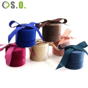 Elegant Mini Velvet Jewelry Box with Round Circle Ribbon Premium Gift Packaging for Rings