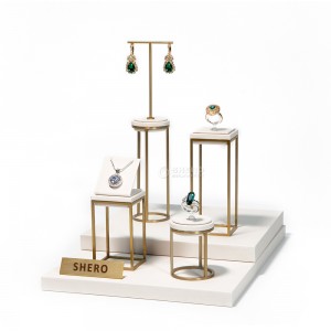 Conjunto de exibição de janela de adereços de joias de metal de luxo em couro PU de alta qualidade