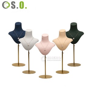 Hot Selling Metal Rack Jewelry Display Bust mannequins Metal Support with Suede leather Necklace Busts stand