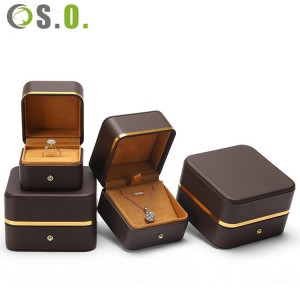 Boîte à bijoux créative en cuir pu à bord doré, boîte d'emballage pour bague de mariage, pendentif, bracelet, collier, boîte-cadeau, rangement