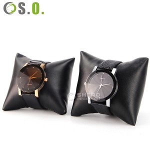 Boîte en plastique haut de gamme pour montres, oreiller en cuir noir, boîte de montre en papier similicuir pour bijoux