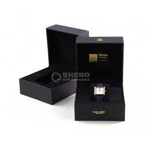 Caja de reloj de lujo con logotipo personalizado de Shero con cajas de reloj con acabado de papel de polipiel con almohada