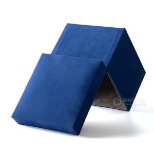 Logo Kustom Mewah Elegan Penyimpanan Biru Suede Microfiber Kemasan Kotak Jam Tangan Bermerek Tunggal dengan Bantal Suede