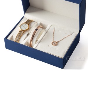 Часы на заказ, синие деревянные подарочные коробки, роскошные высококачественные упаковки, ожерелье, кулон, браслет, коробка для часов