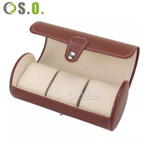 3 Slot Travel Box Watch Case Custom Genuine Leather Watch Roll For 3 Watches