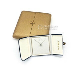 Pabrik Penjualan Terbaik Cincin Terbuka Ganda Kotak Kulit Perhiasan Logo Kustom Cincin Erring Liontin Kotak Kulit PU