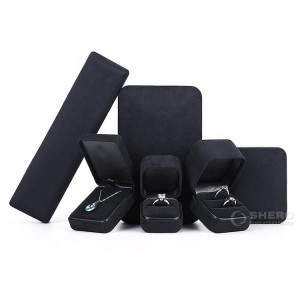 Joyeros de joyería negros de terciopelo con logotipo personalizado al por mayor con caja de embalaje de joyería de lujo con logotipo