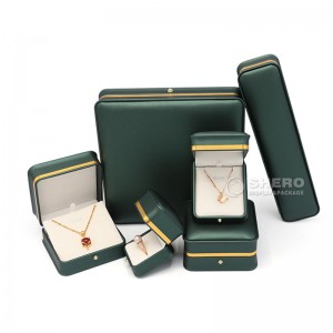 صندوق خاتم مخصص صندوق بيدانت صندوق تغليف مجوهرات جلد PU أخضر عالي الجودة مع شعار