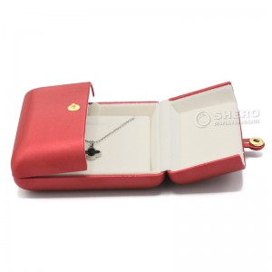 빨간 두 배 열려있는 디자인 단추 자물쇠 PU 보석 포장 상자 반지 귀걸이 팔찌 보석함