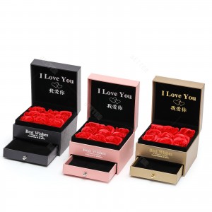 Wholesale double layer gift box custom logo valentine day packing jewelry packaging Drawer box with Rose flower