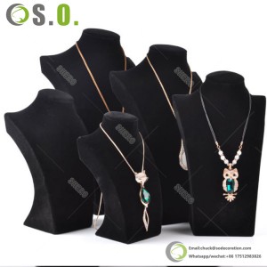 high quality velvet and pu linen resin modern pendant chain necklace stand jewellery display neck bust for luxury jewelry set