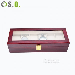 Caixa de armazenamento de relógio transparente de alta qualidade com 6 slots, caixa de relógio de madeira personalizada com trava de metal