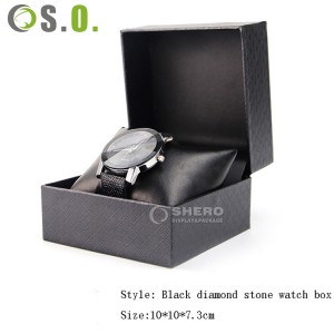 Caixa de plástico de alta qualidade para relógios, travesseiro de couro preto, caixa de relógio de joias de papel