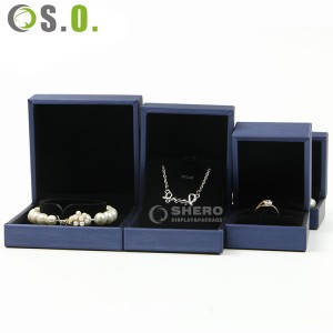 Boîte d'emballage de chaîne à main en cuir PU bleu de luxe personnalisé, ensemble de boîtes à bijoux