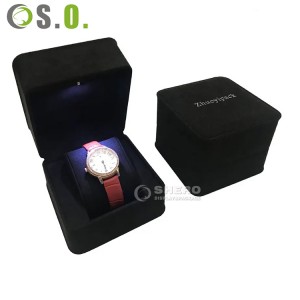 LED-licht horlogeverpakking Zwart microstof fluwelen horlogedoos Unieke ronde juwelendoos