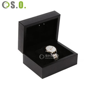 Kotak pembungkusan jam tangan gelang jenama tersuai sarung kotak jam tangan mewah dengan logo kerajang emas Bantal baldu mewah hitam ringan LED