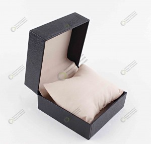 Logotipo personalizado de la caja de reloj de cuero de PU del mejor rectángulo de calidad con funda de almohada y papel