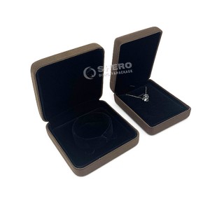 Conjunto de caixa de joias de veludo com colar de anel por atacado caixa de embalagem de joias preta personalizada de metal