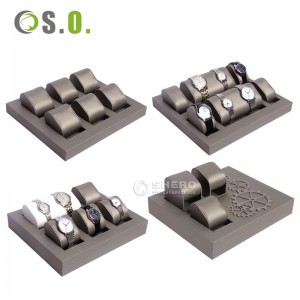 Luxury grey pu watch display tray pillow watch stand display stand holder for showcase