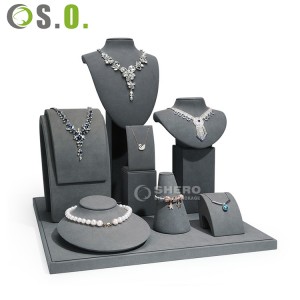 Adereços de exibição de joias de microfibra, de alta qualidade, anel, colar, suporte de pescoço, pingente, brinco, rack de exibição