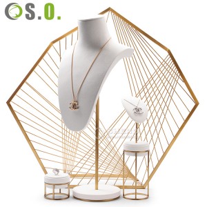 Latest Design High Quality White Pu leather Metal Display Jewelry Stand Luxury Customizable Adjustable Height Metal Necklace Bust
