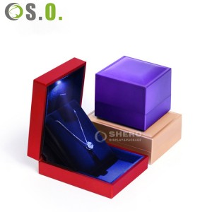 Custom Logo Black Engagement Ring Pendant Earring Box With Led Light