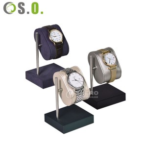 Novo estilo de jóias colar display couro rotativo relógio titular display madeira relógio expositor