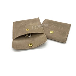 Kantong perhiasan abu-abu amplop beludru suede yang dicetak khusus dan tas hadiah kemasan dengan kancing