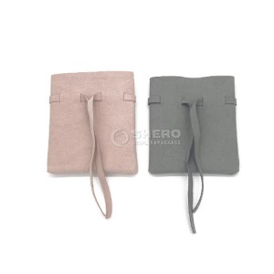 Bolsas de embalaje de joyería de gamuza de microfibra rosa beige personalizadas al por mayor Bolsas de joyería de regalo con cordón con logotipo