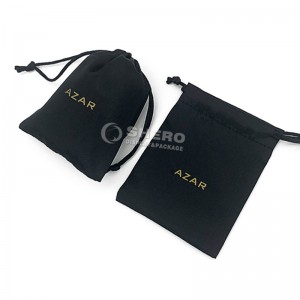 Venta al por mayor, bolsa de joyería de satén de seda con polvo pequeño personalizada, bolsa de joyería de satén con cordón negro con impresión de logotipo