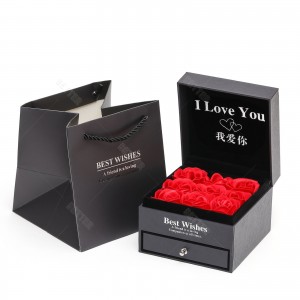 Wholesale double layer gift box custom logo valentine day packing jewelry packaging Drawer box with Rose flower