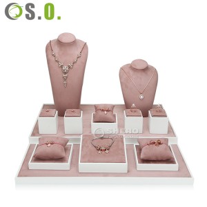 حار بيع الإسورة قلادة القرط مجموعة كاملة مخصصة مجموعة عرض المجوهرات الوردي