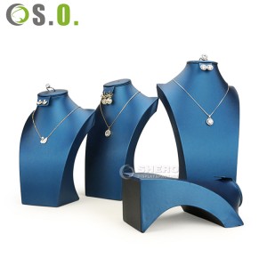 Custom Jewellery Necklace Display Stands Blue PU Leather Jewelry Displays Stand Series For Earring Pendant Necklace Bust